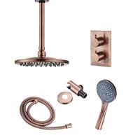 Boss & Wessing Inbouw Regendouche Set  Copper met Plafonduitloop en 3 Standen Handdouche Geborsteld Koper 20 cm 