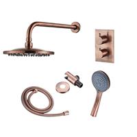 Boss & Wessing Inbouw Regendouche Set  Copper met Wanduitloop en 3 Standen Handdouche Geborsteld Koper 20 cm 