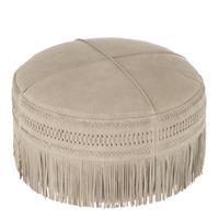 J-Line Poef Franjes Rond Leer Grijs 25 x 50 x 50
