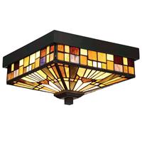 QUOIZEL Buiten plafondlamp Inglenook met gekleurd glas