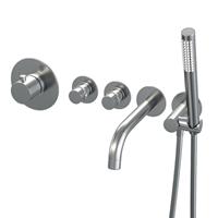 brauer Chrome Edition inbouw badkraan met 2 stopkranen, baduitloop en staafhanddouche chroom Chroom