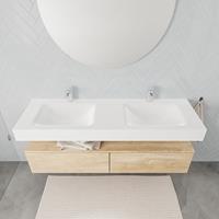 MONDIAZ ALAN 150cm badmeubel onderkast washed oak 2 lades Vrijhangende wastafel cloud dubbel 2 kraangaten kleur talc A45314WOA2M49321TA2