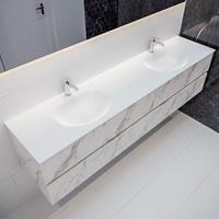 Mondiaz VICA 200cm badmeubel carrara 4 lades wastafel moon dubbel met 2 kraangaten PC75341713