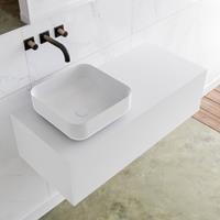 LAGOM 100cm badmeubel solid surface talc 1 lades Wastafel BINX opzetkom links zonder kraangat M64176TAM0M49903L