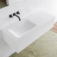 Mondiaz LAGOM 110cm badmeubel solid surface talc 1 lade Wastafel cloud links zonder kraangat M64114TAM0M35146L