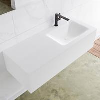 Mondiaz LAGOM 110cm badmeubel solid surface talc 1 lade Wastafel cloud rechts 1 kraangat M64115TAM1M35147R