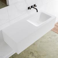 Mondiaz LAGOM 110cm badmeubel solid surface talc 1 lade Wastafel cloud rechts zonder kraangat M64115TAM0M35147R