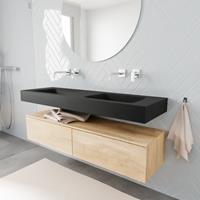 Mondiaz ALAN 150cm badmeubel onderkast washed oak 2 lades Vrijhangende wastafel cloud dubbel zonder kraangat kleur urban A45314WOA2M49321UB0