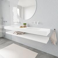 Mondiaz ALAN 200cm badmeubel solid surface planchet talc Vrijhangende wastafel cloud dubbel zonder kraangat kleur talc M49860TA0M49580TA0