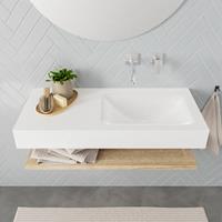 Mondiaz ALAN 100cm badmeubel planchet washed oak Vrijhangende wastafel cloud rechts zonder kraangat kleur talc A80104WOA0M49302TA0