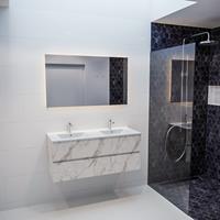 Mondiaz VICA 120cm badmeubel carrara 2 lades wastafel denia dubbel met 2 kraangaten PC75341577