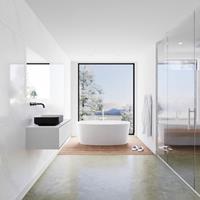 LAGOM 100cm badmeubel solid surface urban 1 lades Wastafel BINX opzetkom links zonder kraangat M64176UBM0M49904L