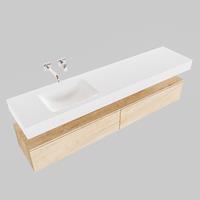 Mondiaz ALAN 200cm badmeubel onderkast washed oak 2 lades Vrijhangende wastafel cloud links zonder kraangat kleur talc A45319WOA2M49581TA0