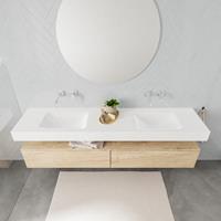 Mondiaz ALAN 200cm badmeubel onderkast washed oak 2 lades Vrijhangende wastafel cloud dubbel zonder kraangat kleur talc A45319WOA2M49580TA0