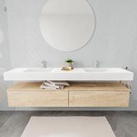 Mondiaz ALAN 200cm badmeubel onderkast washed oak 2 lades Vrijhangende wastafel cloud dubbel 2 kraangaten kleur talc A45319WOA2M49580TA2