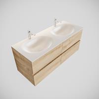 Mondiaz VICA 120cm badmeubel washed oak 4 lades wastafel moon dubbel met 2 kraangaten PC75341279