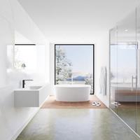 Mondiaz LAGOM 130cm badmeubel solid surface talc 1 lade Wastafel cloud links 1 kraangat M64123TAM1M35182L
