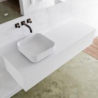LAGOM 140cm badmeubel solid surface talc 1 lades Wastafel BINX opzetkom links zonder kraangat M64180TAM0M49903L