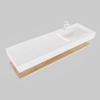 Mondiaz ALAN 150cm badmeubel planchet washed oak Vrijhangende wastafel cloud rechts 1 kraangat kleur talc A80109WOA0M49320TA1