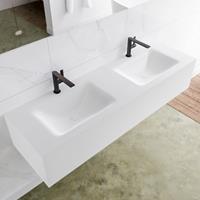 Mondiaz LAGOM 150cm badmeubel solid surface talc 1 lade Wastafel cloud dubbel 2 kraangaten M64135TAM2M35219D