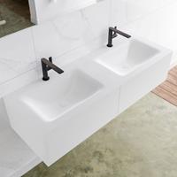 Mondiaz LAGOM 130cm badmeubel solid surface talc 2 lades Wastafel cloud dubbel 2 kraangaten M64143TAM2M35184D