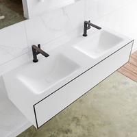 Mondiaz LAGOM 130cm badmeubel solid surface urban 2 lades Wastafel cloud dubbel 2 kraangaten M64143UBM2M35184D