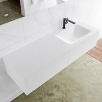 Mondiaz LAGOM 140cm badmeubel solid surface talc 2 lades Wastafel cloud rechts 1 kraangat M64146TAM1M35202R