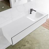 Mondiaz LAGOM 140cm badmeubel solid surface urban 2 lades Wastafel cloud rechts 1 kraangat M64146UBM1M35202R