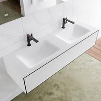 Mondiaz LAGOM 140cm badmeubel solid surface urban 2 lades Wastafel cloud dubbel 2 kraangaten M64147UBM2M35203D