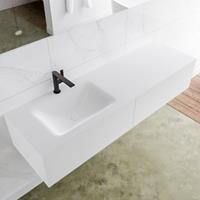 Mondiaz LAGOM 150cm badmeubel solid surface talc 2 lades Wastafel cloud links 1 kraangat M64149TAM1M35217L