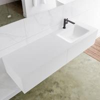 Mondiaz LAGOM 150cm badmeubel solid surface talc 2 lades Wastafel cloud rechts 1 kraangat M64150TAM1M35218R