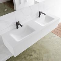 Mondiaz LAGOM 150cm badmeubel solid surface talc 2 lades Wastafel cloud dubbel 2 kraangaten M64151TAM2M35219D