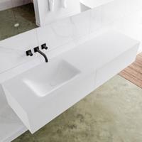 Mondiaz LAGOM 160cm badmeubel solid surface talc 2 lades Wastafel cloud links zonder kraangat M64153TAM0M35229L