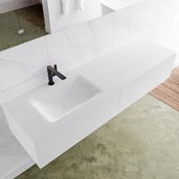 Mondiaz LAGOM 160cm badmeubel solid surface talc 2 lades Wastafel cloud links 1 kraangat M64153TAM1M35229L