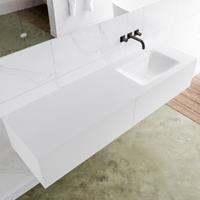 Mondiaz LAGOM 160cm badmeubel solid surface talc 2 lades Wastafel cloud rechts zonder kraangat M64154TAM0M35230R