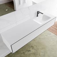 Mondiaz LAGOM 160cm badmeubel solid surface urban 2 lades Wastafel cloud rechts 1 kraangat M64154UBM1M35230R