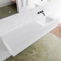 Mondiaz LAGOM 170cm badmeubel solid surface talc 2 lades Wastafel cloud rechts zonder kraangat M64158TAM0M63018R