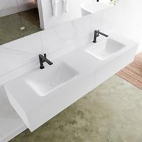 Mondiaz LAGOM 170cm badmeubel solid surface talc 2 lades Wastafel cloud dubbel 2 kraangaten M64159TAM2M63019D