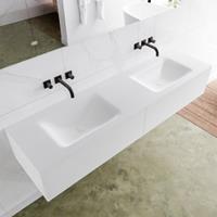 Mondiaz LAGOM 170cm badmeubel solid surface talc 2 lades Wastafel cloud dubbel zonder kraangat M64159TAM0M63019D