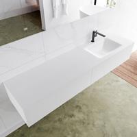 Mondiaz LAGOM 180cm badmeubel solid surface talc 2 lades Wastafel cloud rechts 1 kraangat M64162TAM1M63022R