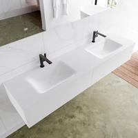 Mondiaz LAGOM 180cm badmeubel solid surface talc 2 lades Wastafel cloud dubbel 2 kraangaten M64163TAM2M63023D