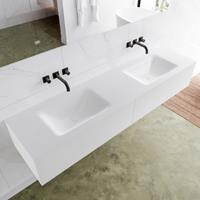 Mondiaz LAGOM 180cm badmeubel solid surface talc 2 lades Wastafel cloud dubbel zonder kraangat M64163TAM0M63023D