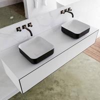 LAGOM 160cm badmeubel solid surface urban 2 lades Wastafel BINX opzetkom dubbel zonder kraangat M64186UBM0M49904D