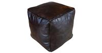 Poufs&Pillows Vierkante leren Poef -donker bruin bruin - Handgemaakt - Gevuld geleverd - 