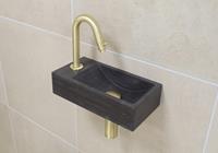 mueller Small natuursteen fonteinset links met gouden gebogen fonteinkraan en toebehoren