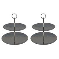 2x Zwarte etageres 2-laags 25 cm RVS Zwart