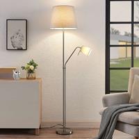 Lindby Nantwin vloerlamp, stoffen kap, grijs