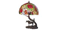 LumiLamp Tafellamp Tiffany Ø 43*58 cm E27/max 2*60W Meerkleurig Polyresin / glas roos 5LL-6061
