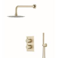 Boss & Wessing Inbouw Regendouche Set  Gold Wanduitloop en 20 cm Hoofddouche Mat Goud