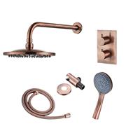 Boss & Wessing Inbouw Regendouche Set  Copper met Wanduitloop en 3 Standen Handdouche Geborsteld Koper 30 cm